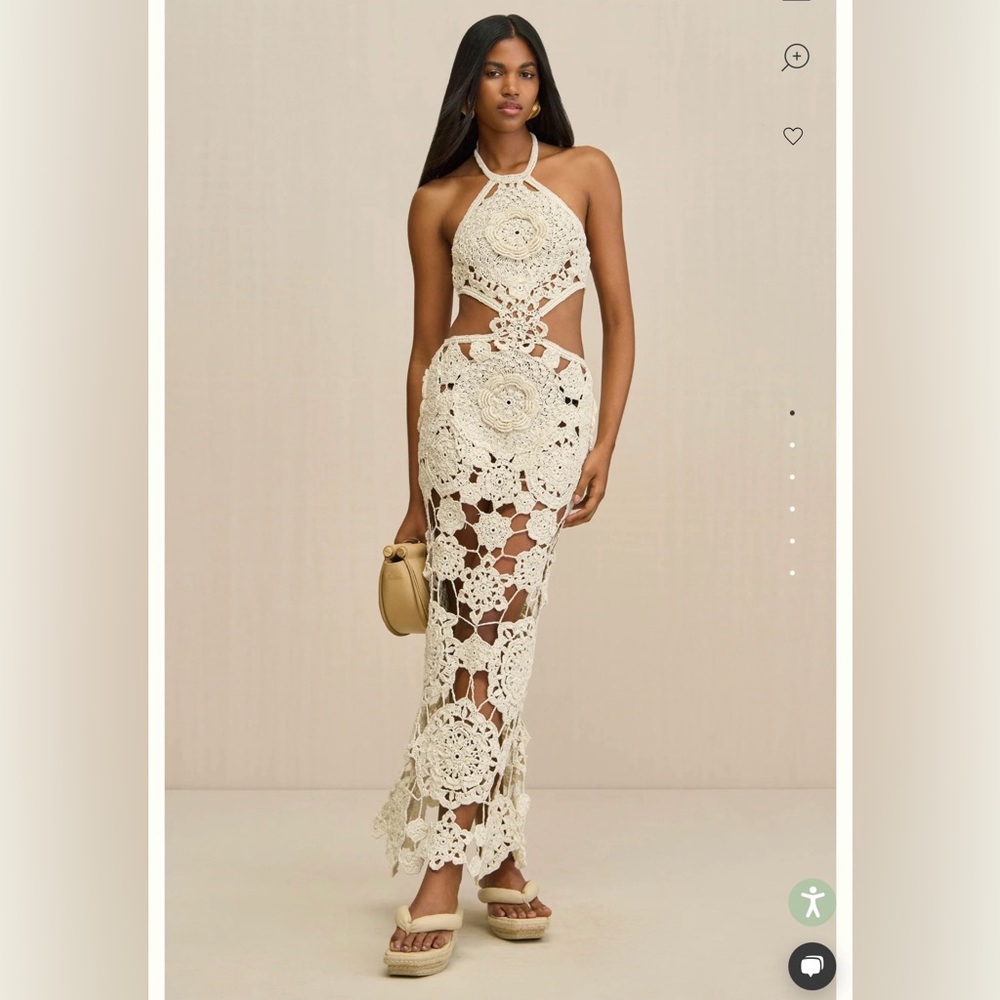 CULT GAIA ACCALIA CROCHET GOWN IN OFF WHITE, SIZE SMALL